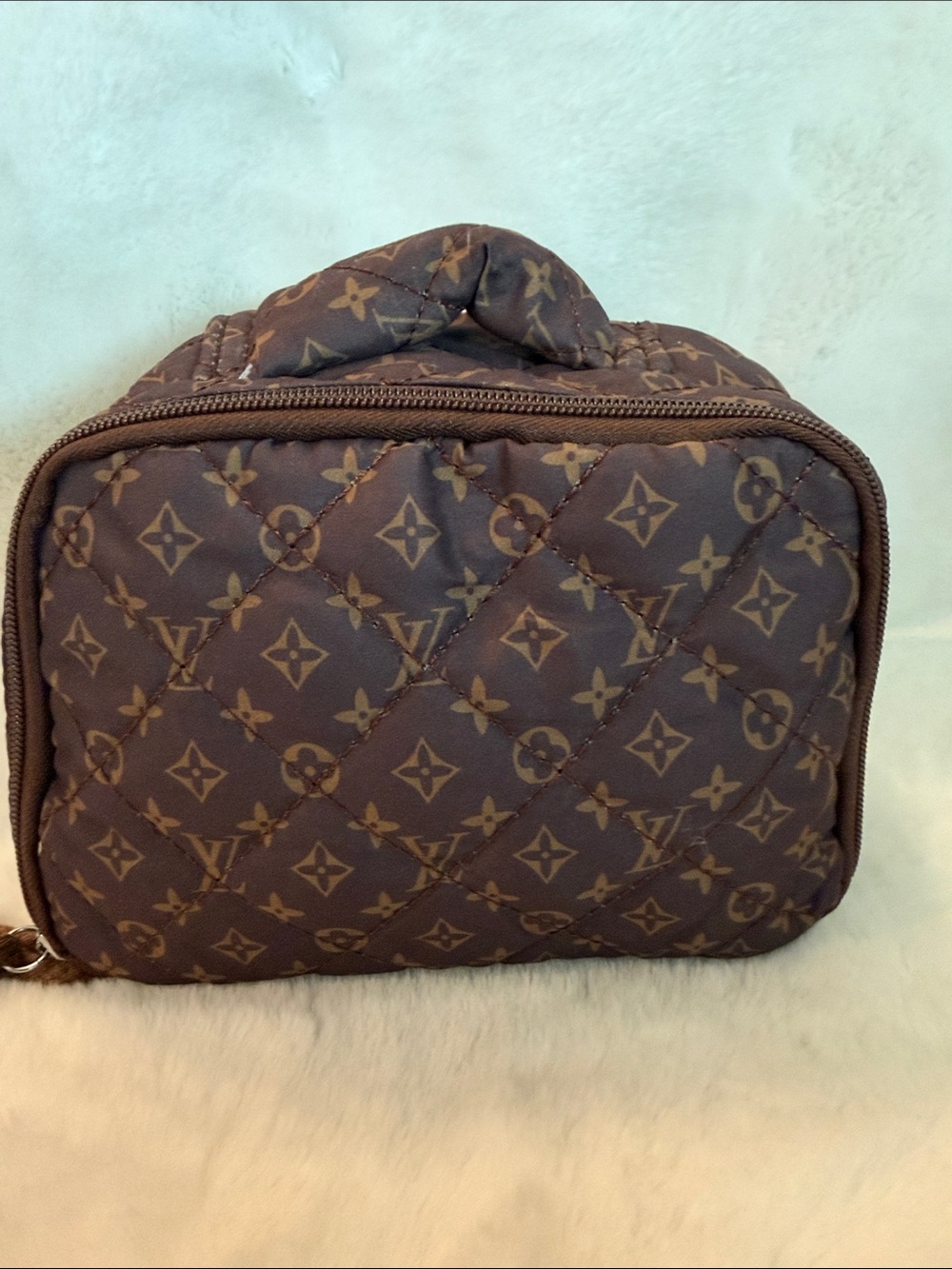 Source Unknown Brown Quilted Monogram Travel Cosmetic Pouch